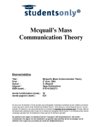 Mcquail's Mass Communication Theory Samenvatting 