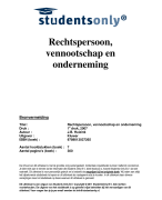 Rechtspersoon, vennootschap en onderneming Samenvatting 