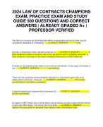 2024 LAW OF CONTRACTS CHAMPIONS EXAM, PRACTICE EXAM AND STUDY GUIDE 500 QUESTIONS AND CORRECT ANSWERS | ALREADY GRADED A+ | PROFESSOR VERIFIED