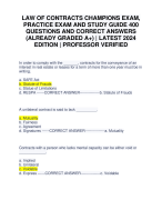 LAW OF CONTRACTS CHAMPIONS EXAM, PRACTICE EXAM AND STUDY GUIDE 400 QUESTIONS AND CORRECT ANSWERS (ALREADY GRADED A+) | LATEST 2024 EDITION | PROFESSOR VERIFIED