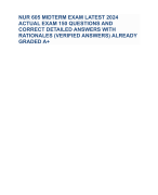 NUR 605 MIDTERM EXAM LATEST 2024  ACTUAL EXAM 150 QUESTIONS AND  CORRECT DETAILED ANSWERS WITH  RATIONALES (VERIFIED ANSWERS) ALREADY  GRADED A+