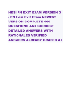 HESI PN EXIT EXAM VERSION 3 / PN Hesi Exit Exam NEWEST VERSION COMPLETE 160 QUESTIONS AND CORRECT DETAILED ANSWERS WITH RATIONALES VERIFIED ANSWERS ALREADY GRADED A+