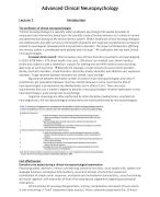 College aantekeningen Advanced Clinical Neuropsychology (PSMNB-1)