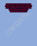 INDIANA PESTICIDE APPLICATOR  CORE EXAM LATEST 2024 VERSION  WITH COMPLETE 120 QUESTIONS  AND DETAILED CORRECT  ANSWERS/GRADED A