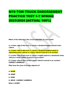 NYS TOW TRUCK ENDORSEMENT  PRACTICE TEST 1-7 SPRING  2023\2024 [ACTUAL 100%]
