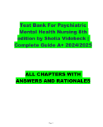 Test Bank For Psychiatric  Mental Health Nursing 8th  edition by Shelia Videbeck |  Complete Guide A