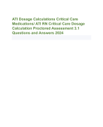 ATI Dosage Calculations Critical Care Medications/ ATI RN Critical Care Dosage Calculation Proctored
