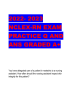 2022- 2023  NCLEX-RN EXAM  PRACTICE Q AND  ANS GRADED A+