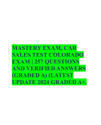 MASTERY EXAM, CAR SALES TEST COLORADO EXAM | 257 QUESTIONS AND VERIFIED ANSWERS (GRADED A) (LATEST U