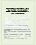 WISCONSIN PESTICIDE APPLICATOR  PRACTICE TEST WITH REAL STUDY  QUESTIONS AND ANSWERS LATEST  2024/2025 RATED A+