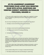 ATI PN LEADERSHIP LEADERSHIP  PROCTORED EXAM LATEST 2024 MODIFIED  EXAM WITH ACTUAL QUESTIONS AND  VERIFIED CORRECT ANSWERS (RATIONALES  PROVIDED)/GRADED A+