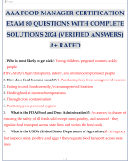 AAA FOOD MANAGER CERTIFICATION EXAM 80 QUESTIONS WITH COMPLETE SOLUTIONS 2024 (VERIFIED ANSWERS) A+ RATED