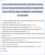 AAA FOOD MANAGER CERTIFICATION EXAM 120 QUESTIONS WITH COMPLETE SOLUTIONS 2024 (VERIFIED ANSWERS) A+ RATED