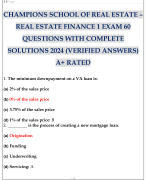 CHAMPIONS SCHOOL OF REAL ESTATE – REAL ESTATE FINANCE 1 EXAM 60 QUESTIONS WITH COMPLETE SOLUTIONS 2024 (VERIFIED ANSWERS) A+ RATED