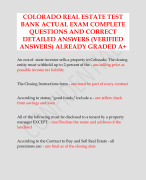 COLORADO REAL ESTATE TEST BANK ACTUAL EXAM COMPLETE QUESTIONS AND CORRECT DETAILED ANSWERS