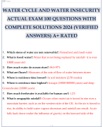 WATER CYCLE AND WATER INSECURITY ACTUAL EXAM 100 QUESTIONS WITH COMPLETE SOLUTIONS 2024 (VERIFIED ANSWERS) A+ RATED