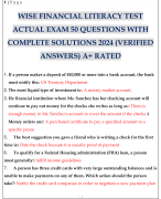 WISE FINANCIAL LITERACY TEST ACTUAL EXAM 50 QUESTIONS WITH COMPLETE SOLUTIONS 2024 (VERIFIED ANSWERS) A+ RATED