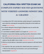 CALIFORNIA RDA WRITTEN EXAM 340 COMPLETE EXPERT SOLVED QUESTIONS WITH VERIFIED ANSWERS NEWEST 2024. A+ GRADED