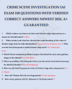 CRIME SCENE INVESTIGATION IAI EXAM 100 QUESTIONS WITH VERIFIED CORRECT ANSWERS NEWEST 2024. A+ GUARANTEED