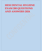 HESI DENTAL HYGIENE EXAM 200 QUESTIONS AND ANSWERS 2024
