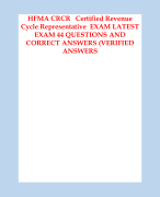 HFMA CRCR   Certified Revenue Cycle Representative  EXAM LATEST EXAM 44 QUESTIONS AND CORRECT ANSWERS