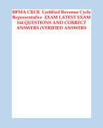 HFMA CRCR  Certified Revenue Cycle Representative  EXAM LATEST EXAM 144 QUESTIONS AND CORRECT ANSWERS
