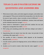 TEXAS CLASS D WATER LICENSE 180 QUESTIONS AND ANSWERS 2024