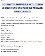 D431 DIGITAL FORENSICS ACTUAL EXAM 55 QUESTIONS AND VERIFIED ANSWERS 2024. A+ GRADE