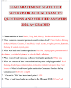 LEAD ABATEMENT STATE TEST SUPERVISOR ACTUAL EXAM  170 QUESTIONS AND VERIFIED ANSWERS 2024. A+ GRADED