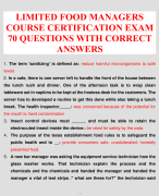 LIMITED FOOD MANAGERS COURSE CERTIFICATION EXAM 70 QUESTIONS WITH CORRECT ANSWERS