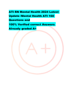 ATI RN Mental Health 2024 Latest Update /Mental Health ATI 160 Questions and 100% Verified correct Answers Already graded A+