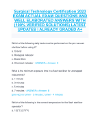 Surgical Technology Certification 2023  EXAM ACTUAL EXAM QUESTIONS AND  WELL ELABORATED ANSWERS WITH  (100% VERIFIED SOLUTIONS) LATEST  UPDATES | ALREADY GRADED A+
