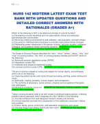 NURS 142 MIDTERM LATEST EXAM TEST  BANK WITH UPDATED QUESTIONS AND  DETAILED CORRECT ANSWERS WITH  RATIONALES (GRADED A+) 