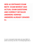 HESI A2 ENTRANCE EXAM  MATH EXAM NEWEST 2024  ACTUAL EXAM QUESTIONS  AND CORRECT DETAILED  ANSWERS VERIFIED  ANSWERS ALREADY GRADED  A+