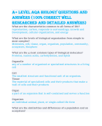 A+ Level AQA Biology questions and answers (100% correct well researched and detailed answers)