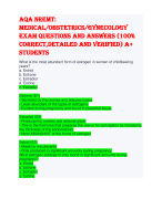 Aqa NREMT: Medical/Obstetrics/Gynecology exam questions and answers (100% correct,detailed and verified) A+ students