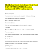 Florida Real Estate State Exam: Gold Coast Q&A CRAM EXAM 1&2| Complete solutions with 100% verified Answers