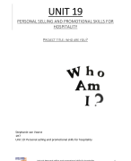 Unit 19: personal selling and promotional skills for hospitality