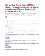 Florida Real Estate Exam 3 2023-2024  Quiz Aranking