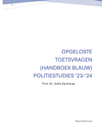 Opgeloste toetsvragen - handboek Politiestudies (Blauw) ('24-'25)