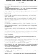 Motivation Power Leadership 2018 Summary of all Readings