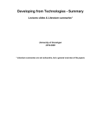 Developing From Technologies - Lectures & Literature summary