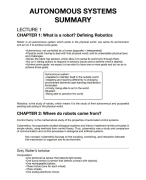 Summary for Autonomous Systems Chapters 1 to 19