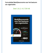 Formuleblad | Bedrijfseconomie voor het besturen van organisatie | deel 1 & deel 2 | H1, H2, H3, H4, H5, H6 H7, H8