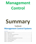 Management Control Systems Performance Measurement, Evaluation and Incentives Summary