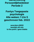 Nieuwe versie ! Samenvatting Persoonlijkheidsleer Fontys maart 2022 - Periode 2 Toegepaste Psychologie - Alle weken samengevat