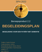Begeleidingsplan - Beroepsproduct 2.2 SPH Stenden - Patiënt met dementie - theorie Feldman - Geslaagd april 2022 (cijfer 8)