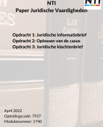 NTI Paper Juridische Vaardigheden - Geslaagd 2022 - Juridische klachtenbrief en informatiebrief - Geslaagd met een 8 met feedback NTI