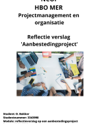NCOI HBO MER Reflectieverslag Aanbestedingsproject - Projectmanagement en Organisatie - 2022 Geslaagd eindcijfer 8 met feedback