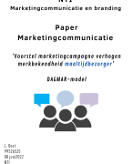 NTI paper marketingcommunicatie Dagmar-model - Vergroten merkbekendheid maaltijdbezorger - Marketingcommunicatie en Branding - Geslaagd 2022 cijfer 8 - Communicatie en Multimediadesign